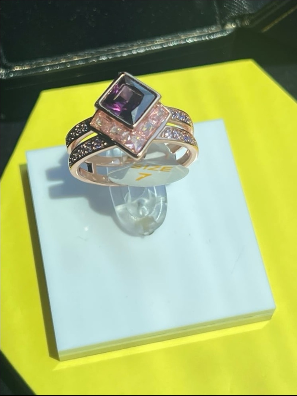 RBP6637 Blissful Blessings Dark Amethyst cubic zirconia Rose gold plated Sz 7 NW